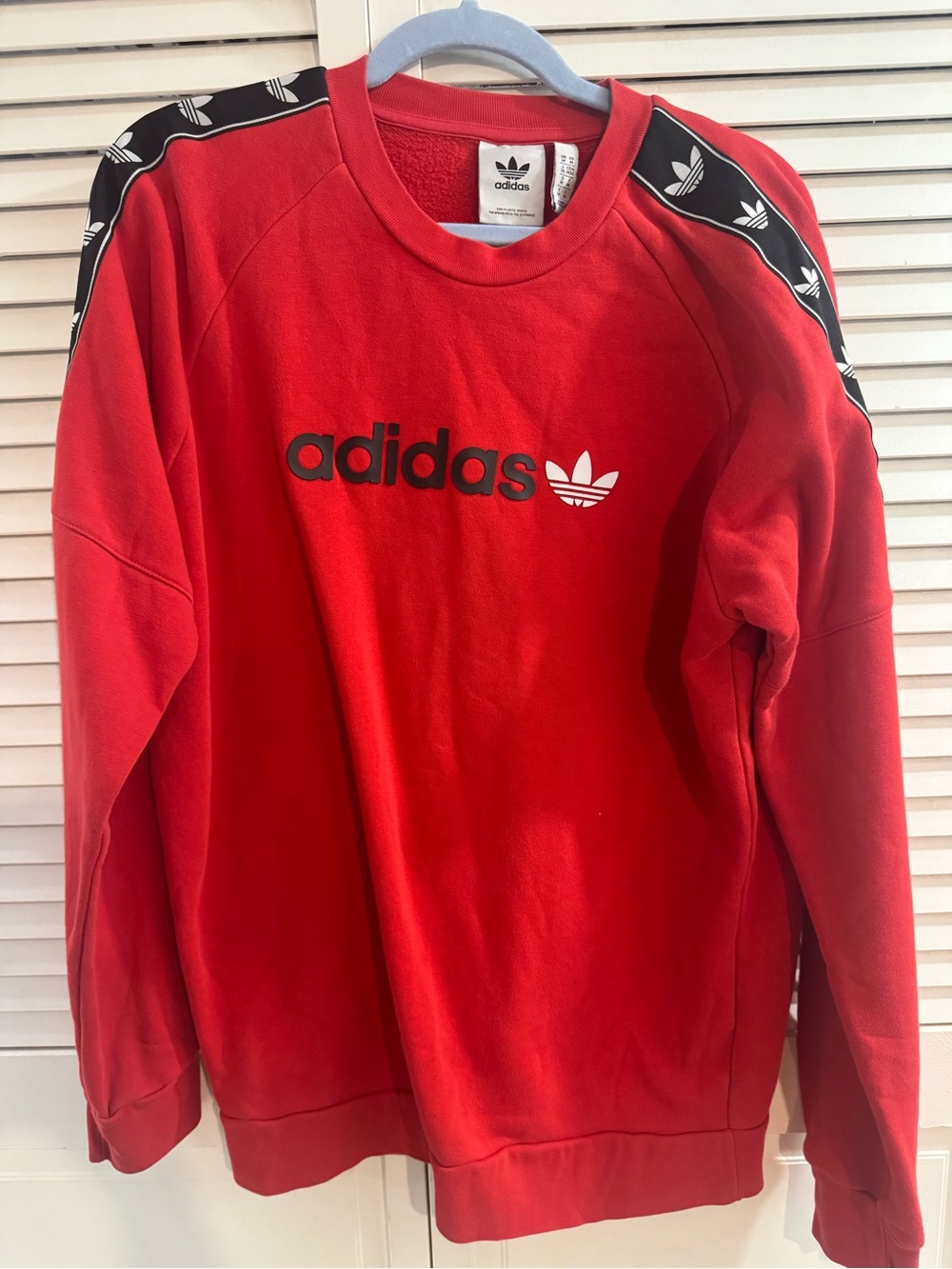 adidas Red Crewneck Sweatshirt with Black Trefoil Shoulder Tape